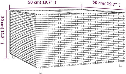 Grey Square Garden Coffee Table with Tempered Glass Top and Adjustable Feet for Outdoor Patio Balcony Modern Poly Rattan Furniture