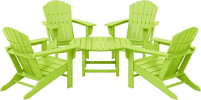 WestinTrends Dylan 5-Piece Outdoor Patio HDPE Adirondack Chair with Round Coffee Table Conversation Set, Lime