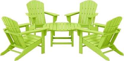 WestinTrends Dylan 5-Piece Outdoor Patio HDPE Adirondack Chair with Round Coffee Table Conversation Set, Lime