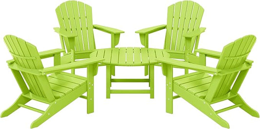 WestinTrends Dylan 5-Piece Outdoor Patio HDPE Adirondack Chair with Round Coffee Table Conversation Set, Lime
