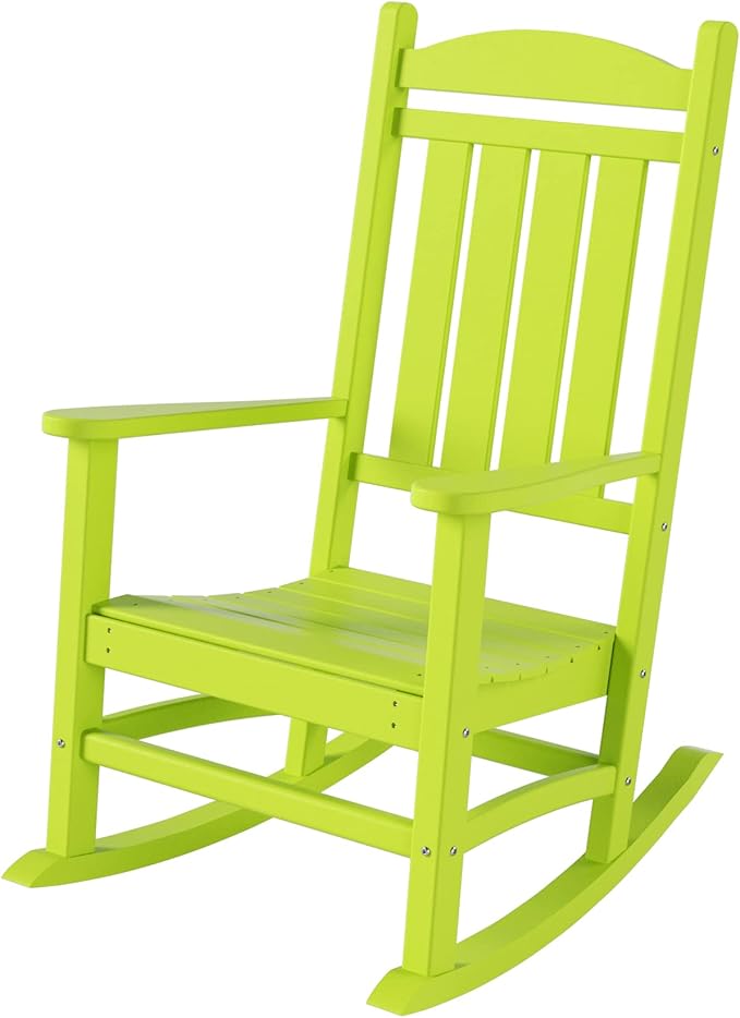 WO Home Furniture Patio Rocking Chair Farmhouse Outdoor HDPE UV Weather Resistant (Lime)