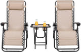 HAPPYGRILL Zero Gravity Lounge Chairs Set with Coffee Table, Folding Reclining Chairs with Side Table and Pillow - Photo 1