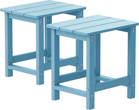 MXIMU Outdoor Side Table for Patio: 16" HIPS Weatherproof Adirondack Table Set of 2 - Small End Tables for Outside Porch Deck Pool Balcony Backyard - Easy Assembly No Maintenance Blue