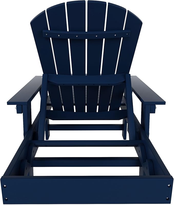 WestinTrends Dylan HDPE Outdoor Patio Poly Adirondack Reclining Chaise Lounge with Arms, Navy Blue