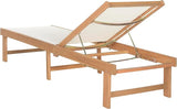 SAFAVIEH Outdoor Collection Manteca Brown Solid Wood/White Texline Fabric Adjustable Chaise Lounge Chair (PAT6708A) - Photo 5