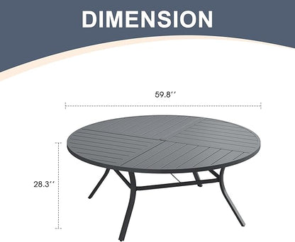 VICLLAX 60" Round Patio Dining Table for 8-10, All Weather Metal Outdoor Table with 1.57" Umbrella Hole and Surdy Frame for Garden Lawn Deck, Dark Grey