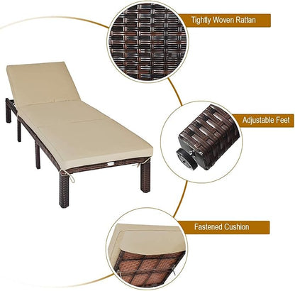 Tangkula Rattan Wicker Chaise Lounge, Outdoor Patio Lounger Recliner w/Adjustable Backrest, Heavy-Duty Reclining Sunbed with Thick Zippered Cushion for Garden Yard Patio (2, Brown)