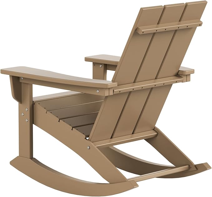WestinTrends Ashore Patio Rocking Chair, All Weather Poly Lumber Plank Adirondack Rocker Chair, Modern Farmhouse Outdoor Rocking Chairs for Porch Garden Backyard and Indoor, Weathered Wood