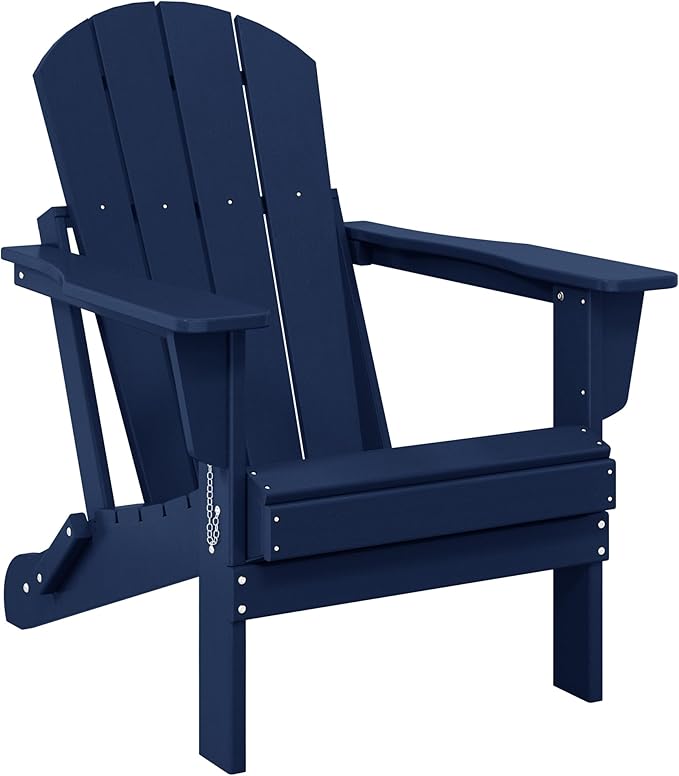 WO WESTIN OUTDOOR HDPE Laguna Outdoor Folding Poly Adirondack Chair, Navy Blue