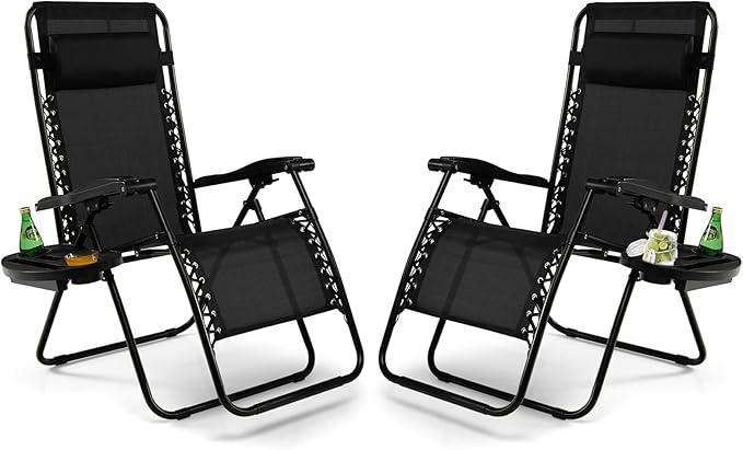Tangkula Set of 2 Zero Gravity Chair, Folding Patio Lounge Chair Adjustable Outdoor Recliner with Cup Holder - Photo 1