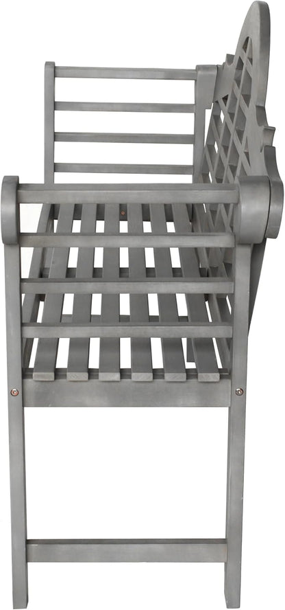 JONATHAN Y BNH103B Lutyens 51.2" 3-Seat Arched 600-Lbs Support Acacia Wood Outdoor Garden Patio Bench for Garden, Lawn, Backyard, Pool, Deck, Beach, Firepit, Gray