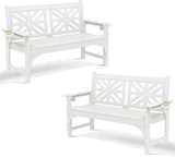 Oversized Outdoor Bench Set of 2, 51.5” HDPE Aesthetic Garden Bench with Cup Holders - Photo 1