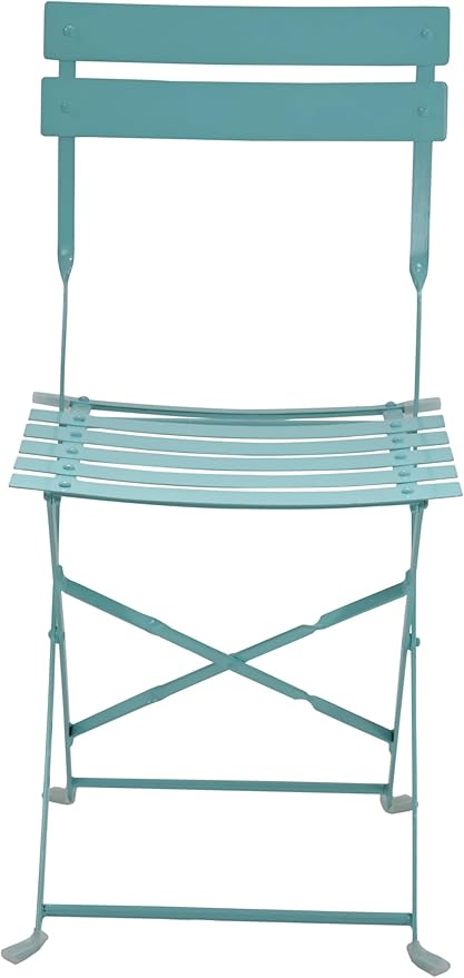 Carolina Chair & Table Bistro Set of 2 Foldable Outdoor Chairs - Elegant Powder Coated Metal Seat and Frame Folding Chairs - Modern Style Space Saving Furniture for Patio, Balcony or Garden (Teal)
