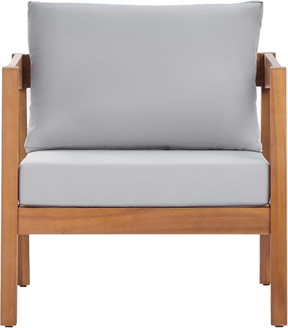 Merax 25" Acacia Solid Wood Outdoor Lounge Chair, Teak Finish Frame with Light Grey Cushion, Patio & Garden Chair, Teak+Light Grey