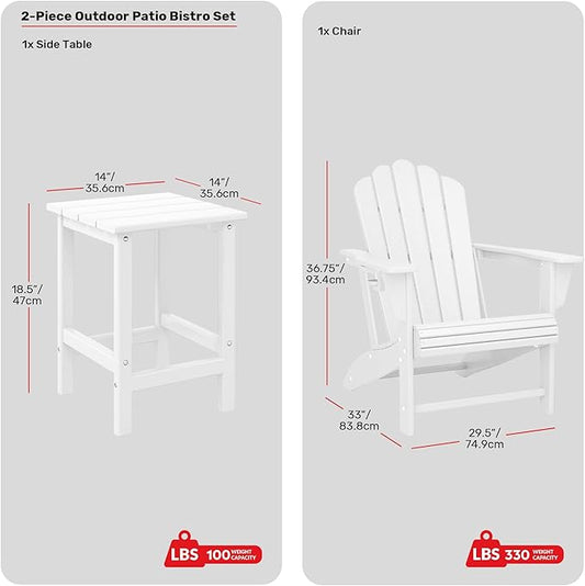 Costaelm Lakeview 3-Piece Outdoor Patio HDPE Adirondack Chair with Cup Holder and Table Set, White