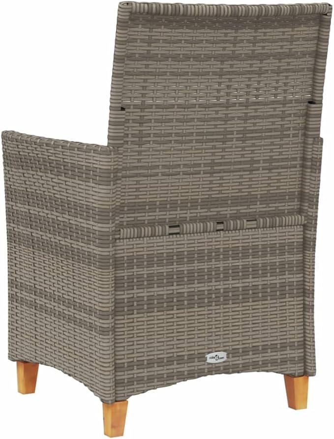 Patio Chairs with Cushions 2 pcs Gray Poly Rattan&Solid Wood, Suitable for patios, Gardens, Balconies - Photo 8