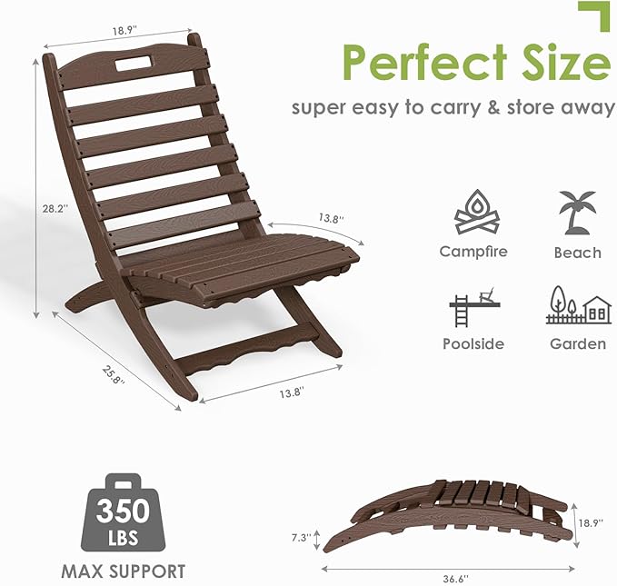 GREENVINES Folding-Xavier-Chairs Set of 4 | Wave | Portable Adirondack-Chair | HDPE Plastic | All Weather Fire-Pit Chair - Photo 2