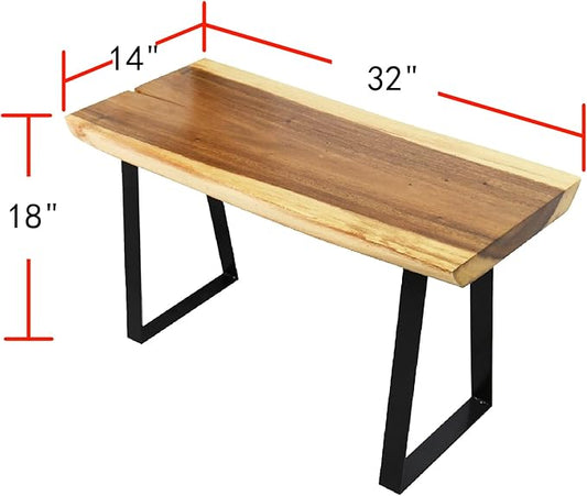 Natural Solid Wood Bench 32"x14"x18"H Live Edge Wooden Entryway Bench Rustic Rectangle Coffee Side Table Living Room Bedroom Bathroom Patio Outdoor Garden Foot Rest Stool