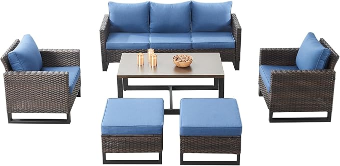 Rilyson Wicker Outdoor Patio Furniture Set - 6 Piece Patio Conversation Set with 2 Armrest Chairs, 2 Rattan Ottoman - Photo 7