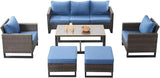 Rilyson Wicker Outdoor Patio Furniture Set - 6 Piece Patio Conversation Set with 2 Armrest Chairs, 2 Rattan Ottoman - Photo 7