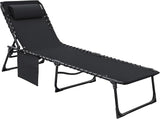 Flamaker Foldable Chaise Lounge Chair 5-Position Adjustable, Tanning Chair with Side Pocket, Outdoor Sunbathing for Pool - Photo 1