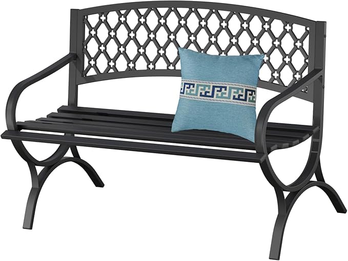 On Shine 50'' Patio Garden Bench, Loveseats Patio Park Bench, Black Steel Cast Iron Frame Bench - Photo 1