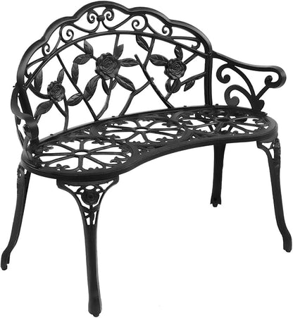 Black 38.5" Outdoor Cast Aluminum Garden Bench Park Bench, Patio Chair Garden Bench, Bench for Lawn, Yard, Porch, Garden Bench Outdoor Bench Furniture Patio Bench Seating Park Patio Seat