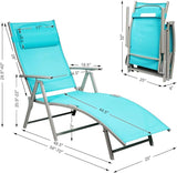 COSTWAY 2PC Outdoor Folding Chaise Lounge Chair Lightweight Recliner w/Cushion Turquoise - Photo 2