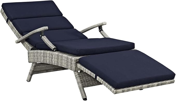 Modway Envisage Outdoor Patio Wicker Rattan Chaise Lounge in Light Gray Navy