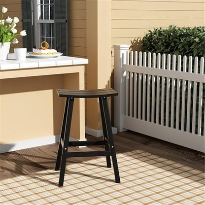 Costaelm All-Weather Outdoor Bar Stools, 29" Height Patio Stools & Bar Chairs, Adirondack Poly Patio Bar Stool for Patio, Deck, Kitchen Counter and Garden, Black
