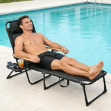 Folding Outdoor Chaise Lounge Chair with Arms, 4 Reclining Back Sunbathing Lounge Chair - Photo 7