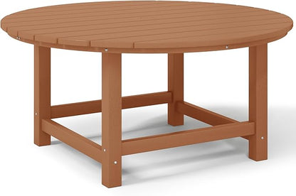 Costaelm Patio Conversation Table, Tatio Accent HDPE Outdoor Weather Resistant, Round Outdoor Porch Balcony Patio Drink Table for Outside, Pool, Backyard, Teak