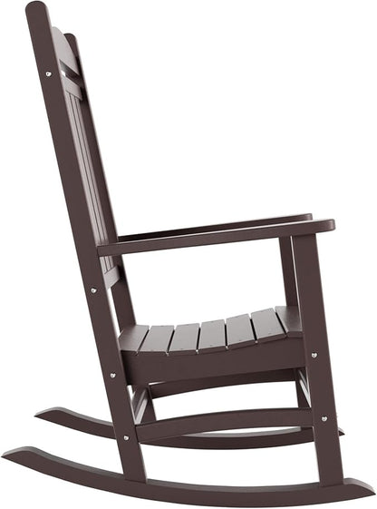 WO Home Furniture Patio Rocking Chair Farmhouse Outdoor HDPE UV Weather Resistant (Dark Brown)