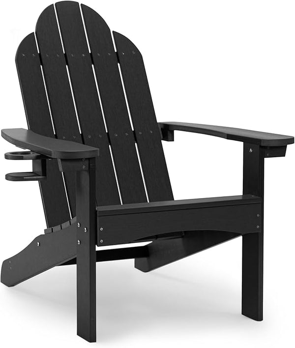 LUE BONA HDPS Adirondack Chairs, 1 Chair, Long-Lasting All-Season Outdoor Patio, Hidden Cup Holder, 350 LBS, Black - Photo 1