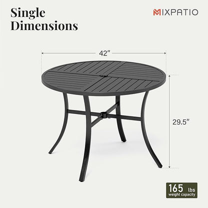 Outdoor Patio Round Dining Table, 42"x 42" Metal Small Round Table with Adjustable Umbrella Hole, All Weather Wrought Iron Black Outdoor Table for Deck Lawn Garden Backyard, Black