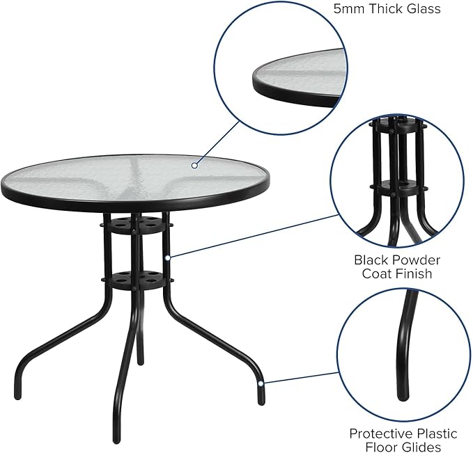 Flash Furniture Bellamy 31.5" Round Indoor/Outdoor Tempered Glass Metal Frame Side Table - Photo 4