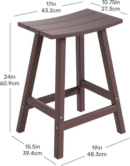 Costaelm All-Weather Bar Stools Set of 2, 24" Height Outdoor Bar Stools, Adirondack Poly Patio Bar Stool for Patio, Deck, Kitchen Counter and Garden, Dark Brown