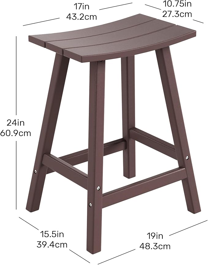 Costaelm All-Weather Bar Stools Set of 3, 24" Height Outdoor Bar Stools, Adirondack Poly Patio Bar Stool for Patio, Deck, Kitchen Counter and Garden, Dark Brown