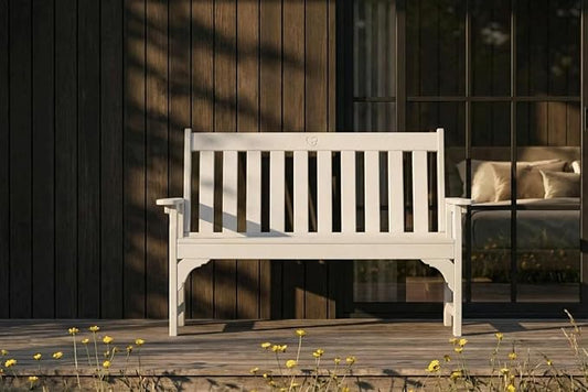 HDPE Garden Bench, All Weather 2-Person Outdoor Benches, Rust Free & Fade Resistant Patio Benches for Garden, Porch, Backyard, Deck, Lawn, Balcony, Poolside (White, 1 Beach)