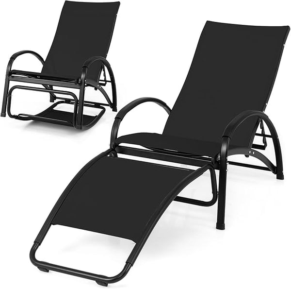 Tangkula Rocking Chair Outdoor, 2-in-1 Convertible Lounge Chair with 4-Level Adjustable Backrest - Photo 1