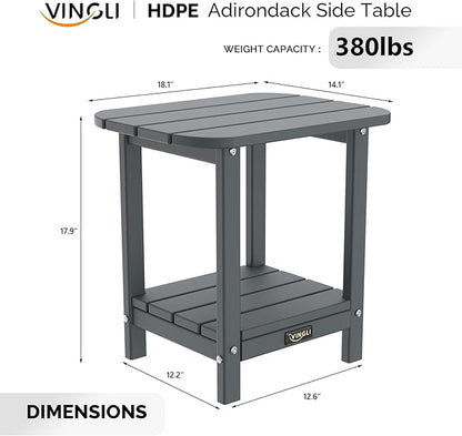 VINGLI Outdoor Side Table, 2-Tier HDPE Adirondack Side Table with Storage, Weather-Resistant Patio End Table for Backyard, Pool, Deck, Indoor Use (Grey)