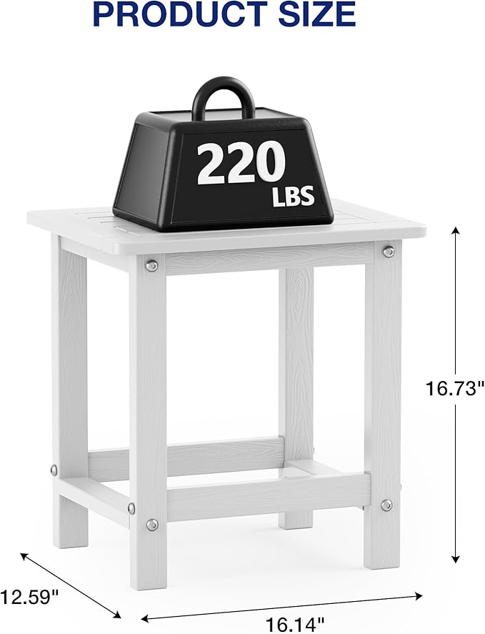 YEFU Outdoor Side Table for Patio: 16" HIPS Weather - Resistant Adirondack Tables - Waterproof Small Square End Tables - Photo 3