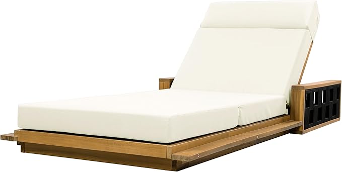 Merax Acacia Wood Patio Chaise Lounge with 4-Position Adjustable Backrest - Photo 4