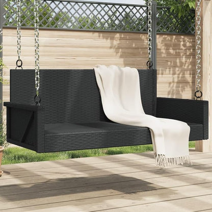 2 Seater Outdoor Swing Bench with Powder-Coated Steel Frame, Weather-Resistant PE Rattan Porch Garden Furniture for Patio, Balcony and Backyard, Black