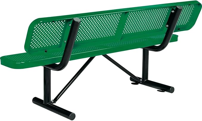Global Industrial 6'L Heavy Duty Outdoor Steel Picnic Bench with Backrest, Perforated Metal, Portable Outdoor Bench, 1000 lbs Capacity, Green, 72" L x 24" W x 33" H