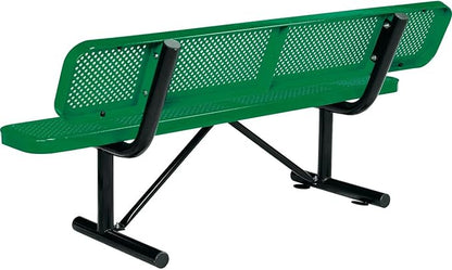 Global Industrial 6'L Heavy Duty Outdoor Steel Picnic Bench with Backrest, Perforated Metal, Portable Outdoor Bench, 1000 lbs Capacity, Green, 72" L x 24" W x 33" H