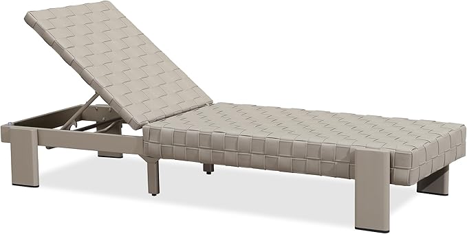 PURPLE LEAF Patio Lounge Chair Modern Luxury Outdoor Chaise Lounge 1 Piece with Adjustable Backrest Aluminum PU Leather Style Chaise Lounge Chairs for Pool Garden Backyard Beach, Tapue