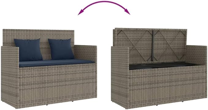 Garden Bench Deck Bench Patio Bench with Cushions Gray Poly Rattan - Photo 7