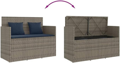 Garden Bench Deck Bench Patio Bench with Cushions Gray Poly Rattan