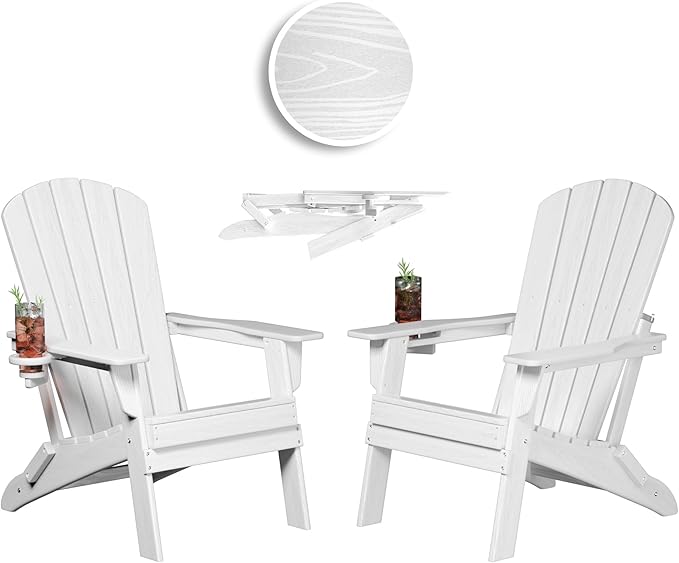 Plawdlik Folding Adirondack Chair, SGS Tested, Wooden Textured with Cup Holder - Photo 1